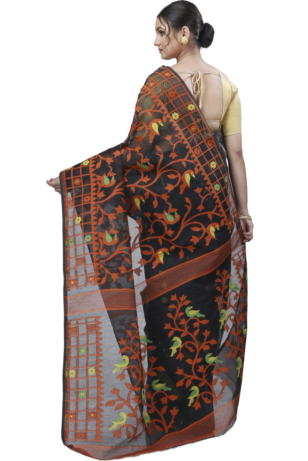 Black Pure Cotton Sabon Jamdani Saree (1306)